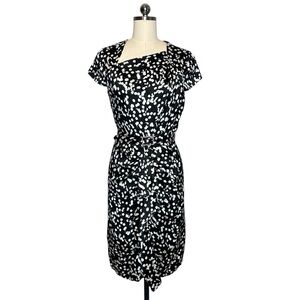 Rickie Freeman for Teri Jon Black Silk Rhinestone Belted Polka Dot Midi Dress| 8